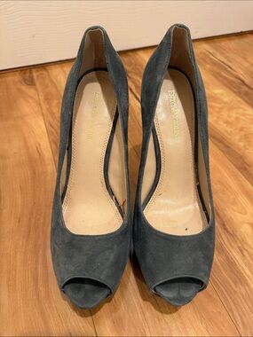 Enzo Angiolini Charcoal Suede Peep-Toe High Heels